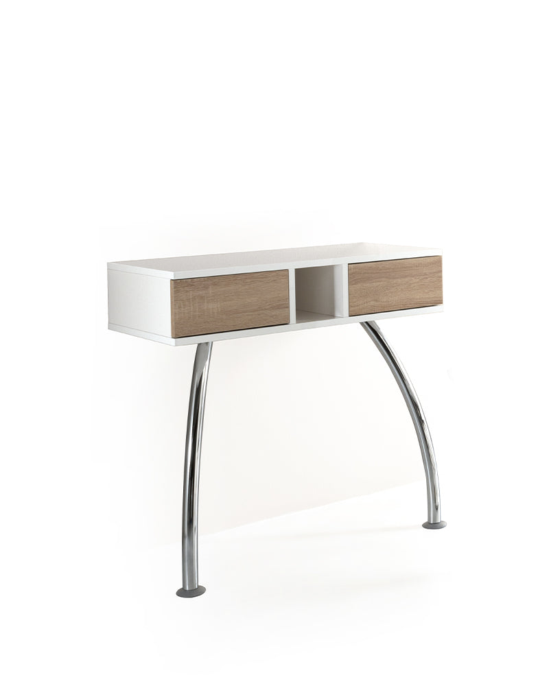 Make-up - Commande murale blanche avec tiroirs motif chêne - Pieds chromés